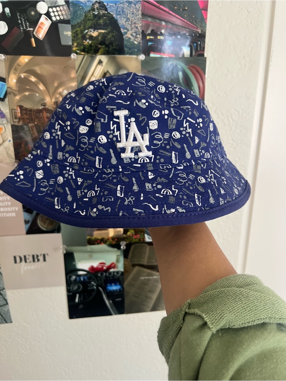 New Era Navy Bucket Hat with White Doodle Print